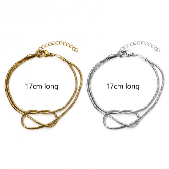 Immagine di 1 Pz 304 Acciaio Inossidabile Doppio Strato Catena di Serpente Braccialetti Nodo d'amore 17cm Lunghezza