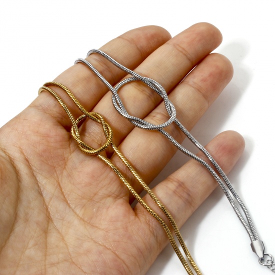 Immagine di 1 Pz 304 Acciaio Inossidabile Doppio Strato Catena di Serpente Braccialetti Nodo d'amore 17cm Lunghezza