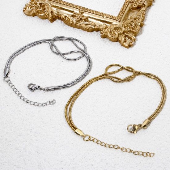 Immagine di 1 Pz 304 Acciaio Inossidabile Doppio Strato Catena di Serpente Braccialetti Nodo d'amore 17cm Lunghezza