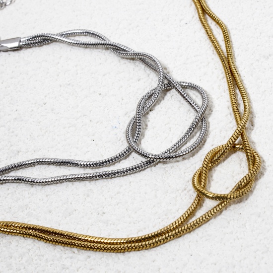 Immagine di 1 Pz 304 Acciaio Inossidabile Doppio Strato Catena di Serpente Braccialetti Nodo d'amore 17cm Lunghezza