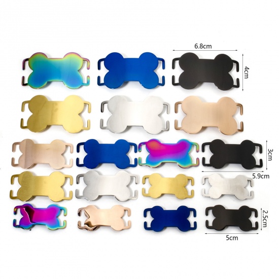 Image de 2 Pcs Connecteurs Pendentifs BreloquesÉtiquettes d'Estampage Vierges Étiquette de Nom pour Collier de Chien Identification d'Animal de Compagnie en 304 Acier Inoxydable OS Multicolore Polissage Double Face
