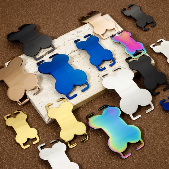 Image de 2 Pcs Connecteurs Pendentifs BreloquesÉtiquettes d'Estampage Vierges Étiquette de Nom pour Collier de Chien Identification d'Animal de Compagnie en 304 Acier Inoxydable OS Multicolore Polissage Double Face
