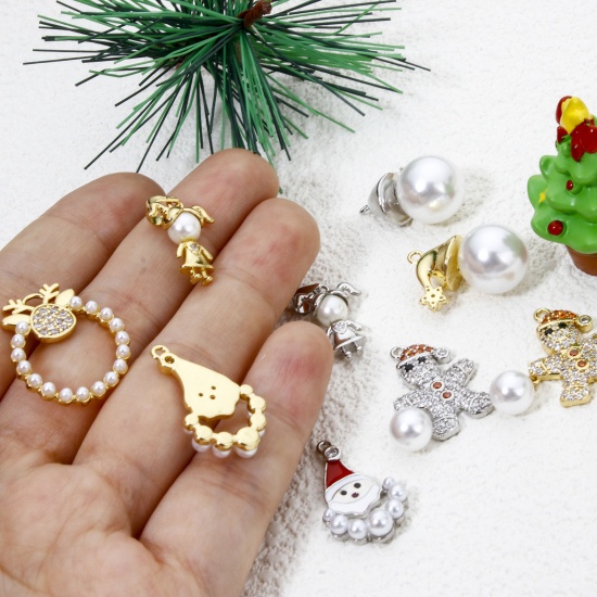 Bild von Messing Weihnachten Charms Weihnachten Lebkuchenmann Mädchen Imitat Perle