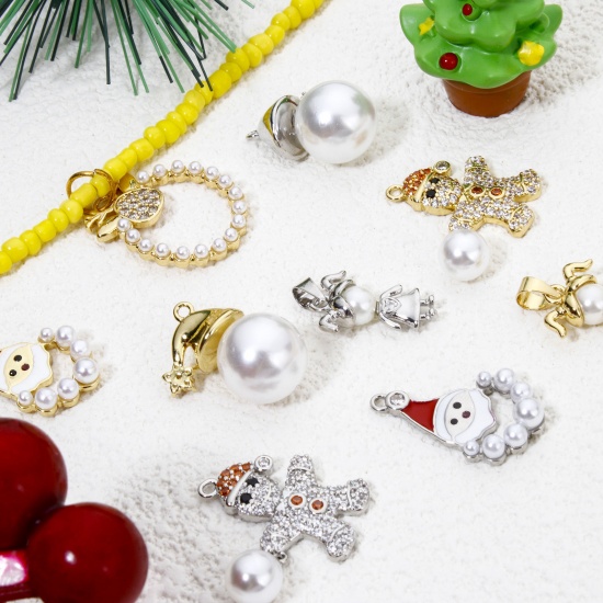 Bild von Messing Weihnachten Charms Weihnachten Lebkuchenmann Mädchen Imitat Perle