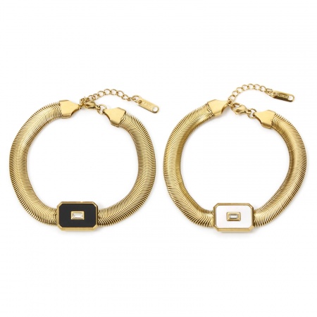 Vacuum Plating 304 Stainless Steel Flat Snake Chain Bracelets 18K Gold Plated 18cm(7.1") long