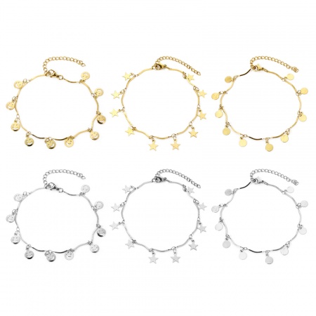 304 Stainless Steel Handmade Link Chain Anklet Multicolor Tassel 21cm(8.3") long