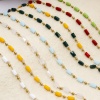 Immagine di 1 Pz Placcatura Sottovuoto 304 Acciaio Inossidabile Catena di Perline Cavigliere Placcato Oro 18K Multicolore Sezione Cilindrico 20.5cm lunghezza