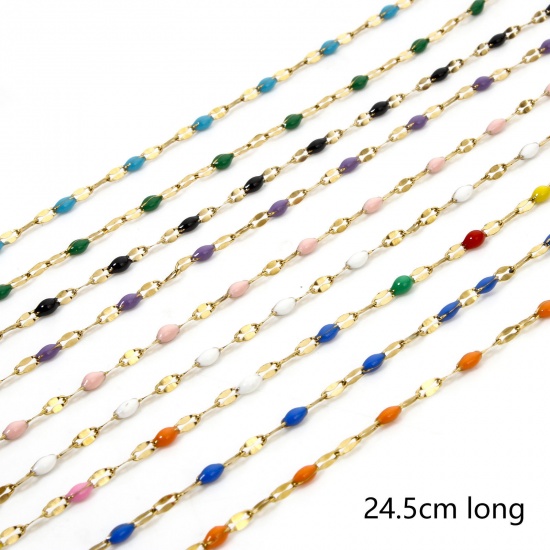 Picture of Vacuum Plating 304 Stainless Steel Lips Chain Anklet 18K Gold Plated Enamel 24.5cm(9.6") long