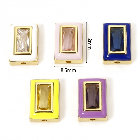 Immagine di 2 PCs Eco-friendly Brass Beads For DIY Jewelry Making 18K Real Gold Plated Multicolor Rectangle Enamel About 12mm x 8.5mm, Hole: Approx 1.2mm