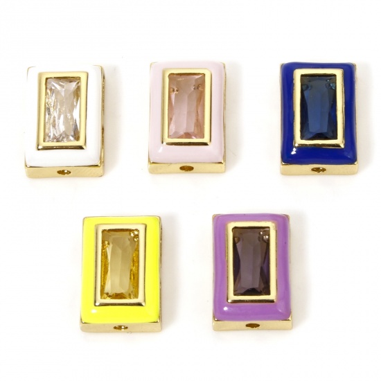 Immagine di 2 PCs Eco-friendly Brass Beads For DIY Jewelry Making 18K Real Gold Plated Multicolor Rectangle Enamel About 12mm x 8.5mm, Hole: Approx 1.2mm