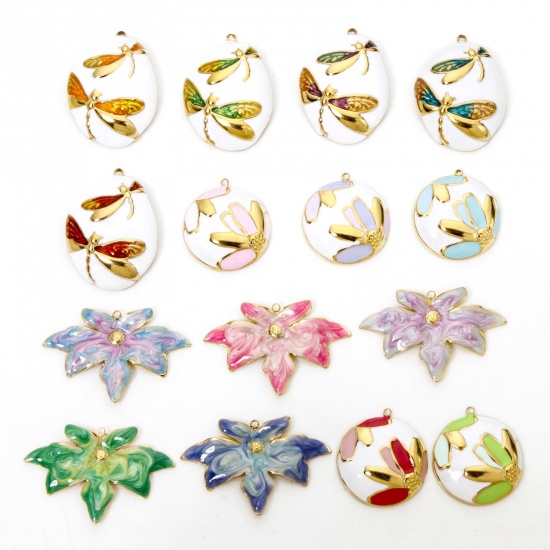 Imagen de 1 Unidad Enchapado al Vacío Ecológico 304 Acero Inoxidable Colección Flora Colgantes Chapado en Oro Esmalte
