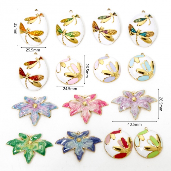 Imagen de 1 Unidad Enchapado al Vacío Ecológico 304 Acero Inoxidable Colección Flora Colgantes Chapado en Oro Esmalte