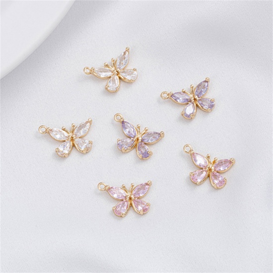 Immagine di 1 Pz Ecologico Ottone Insetto Ciondoli 14K Vero Oro Placcato Farfalla Multicolore Cubic Zirconiae