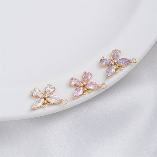 Immagine di 1 Pz Ecologico Ottone Insetto Ciondoli 14K Vero Oro Placcato Farfalla Multicolore Cubic Zirconiae