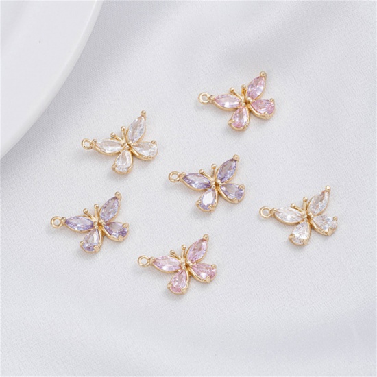 Immagine di 1 Pz Ecologico Ottone Insetto Ciondoli 14K Vero Oro Placcato Farfalla Multicolore Cubic Zirconiae