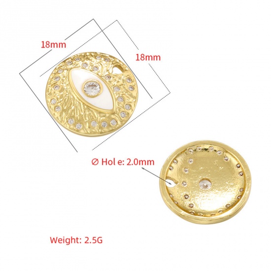 Immagine di 1 Pz Ottone Religione Ciondoli Tondo Placcato Oro 14K Multicolore Occhi Smalto Trasparente Cubic Zirconiae 18mm x 18mm