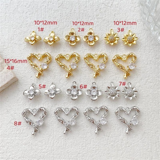 Picture of Brass Charms Multicolor Flower Heart Clear Cubic Zirconia