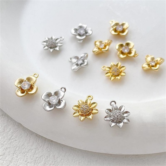 Picture of Brass Charms Multicolor Flower Heart Clear Cubic Zirconia