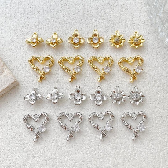 Picture of Brass Charms Multicolor Flower Heart Clear Cubic Zirconia