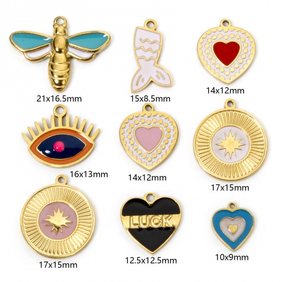 Bild von Umweltfreundliche Vakuumbeschichtung 304 Edelstahl Charms Herz Vergoldet Biene Emaille