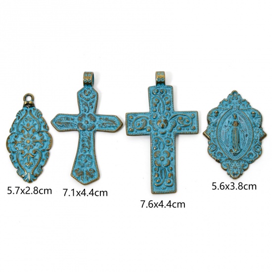 Picture of Zinc Based Alloy Religious Pendants Antique Bronze Blue Carved Pattern Patina