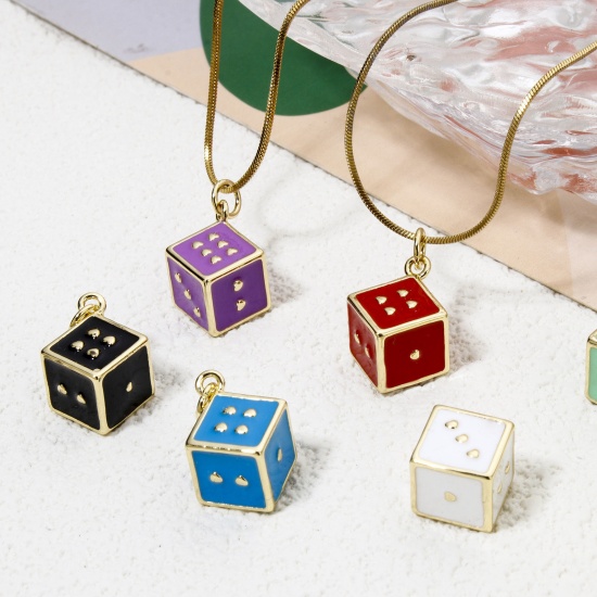 Picture of Eco-friendly Brass Charms 18K Real Gold Plated Multicolor Dice Enamel 3D 20mm x 12mm