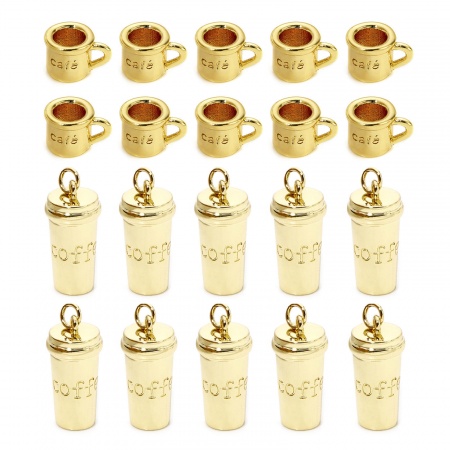 Eco-friendly Brass Charms 18K Real Gold Plated Cup Coffee 3D