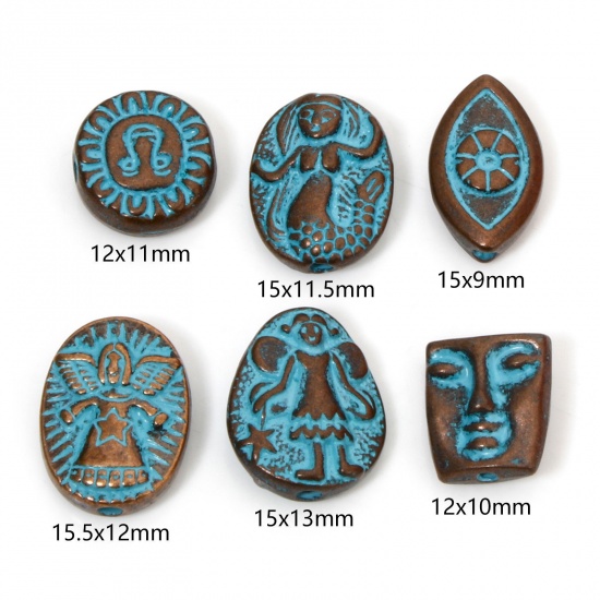 Picture of Zinc Based Alloy Patina Spacer Beads For DIY Jewelry Making Antique Copper Blue Face Fairy