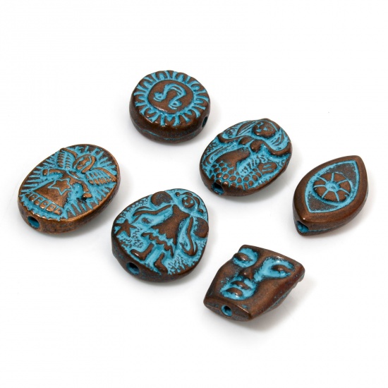 Picture of Zinc Based Alloy Patina Spacer Beads For DIY Jewelry Making Antique Copper Blue Face Fairy