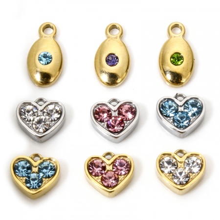 Eco-friendly Vacuum Plating 304 Stainless Steel Valentine's Day Charmes Multicolor Heart Multicolor Rhinestone