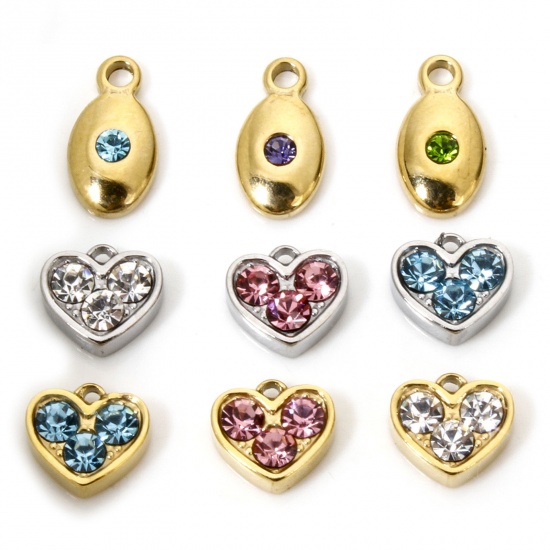 Immagine di 1 Pz Placcatura Sottovuoto Ecologica 304 Acciaio Inossidabile San Valentino Ciondoli Cuore Multicolore Multicolore Strass