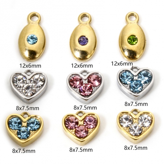 Immagine di 1 Pz Placcatura Sottovuoto Ecologica 304 Acciaio Inossidabile San Valentino Ciondoli Cuore Multicolore Multicolore Strass
