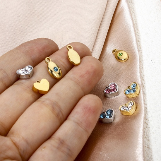 Immagine di 1 Pz Placcatura Sottovuoto Ecologica 304 Acciaio Inossidabile San Valentino Ciondoli Cuore Multicolore Multicolore Strass