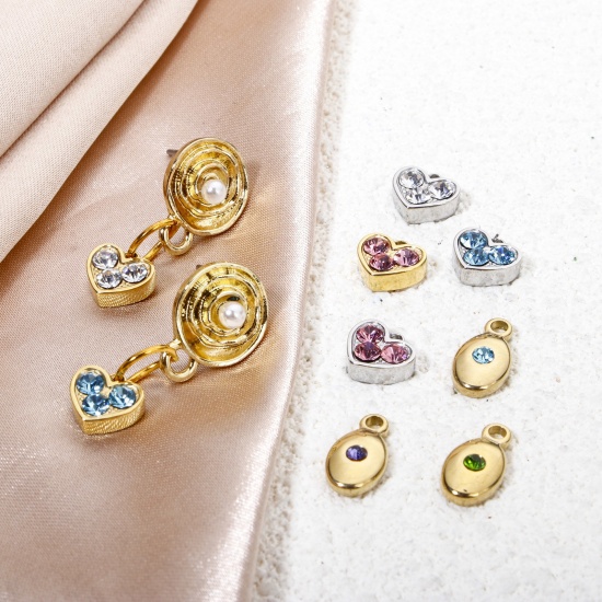 Immagine di 1 Pz Placcatura Sottovuoto Ecologica 304 Acciaio Inossidabile San Valentino Ciondoli Cuore Multicolore Multicolore Strass