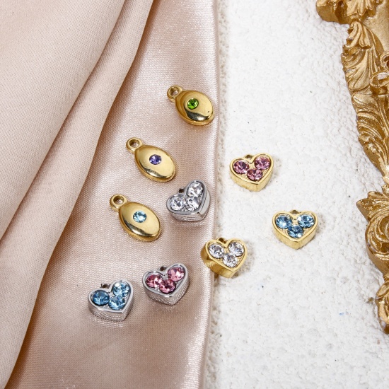 Immagine di 1 Pz Placcatura Sottovuoto Ecologica 304 Acciaio Inossidabile San Valentino Ciondoli Cuore Multicolore Multicolore Strass