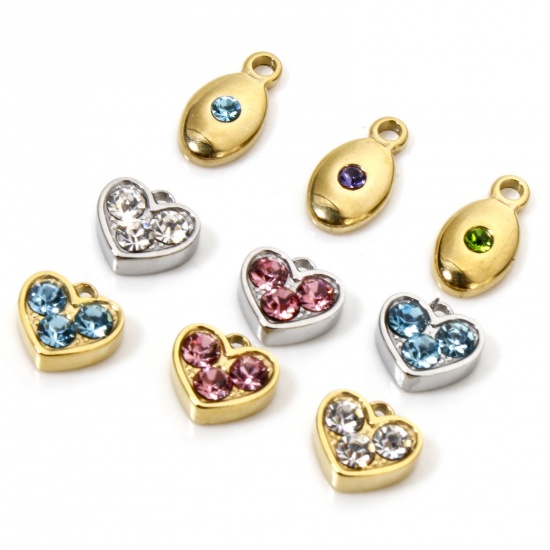 Immagine di 1 Pz Placcatura Sottovuoto Ecologica 304 Acciaio Inossidabile San Valentino Ciondoli Cuore Multicolore Multicolore Strass