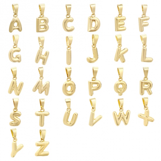 Picture of Brass Charm Pendant 18K Gold Plated Capital Alphabet Initial Letter