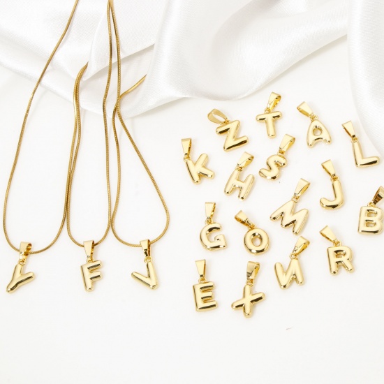 Picture of Brass Charm Pendant 18K Gold Plated Capital Alphabet Initial Letter