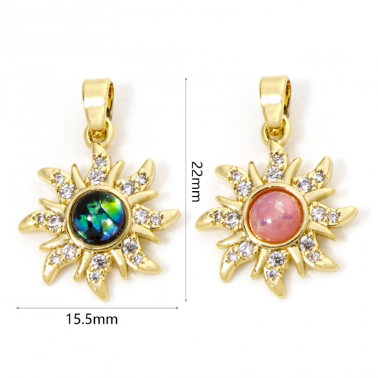 Picture of Brass Galaxy Charm Pendant 18K Gold Plated Sun Imitation Opal Clear Rhinestone 22mm x 15.5mm