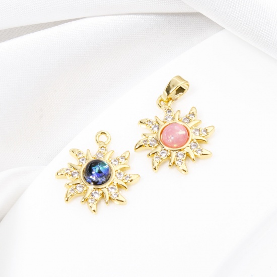 Picture of Brass Galaxy Charm Pendant 18K Gold Plated Sun Imitation Opal Clear Rhinestone 22mm x 15.5mm