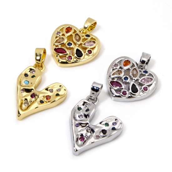 Picture of Brass Valentine's Day Charms Multicolor Heart Multicolour Cubic Zirconia