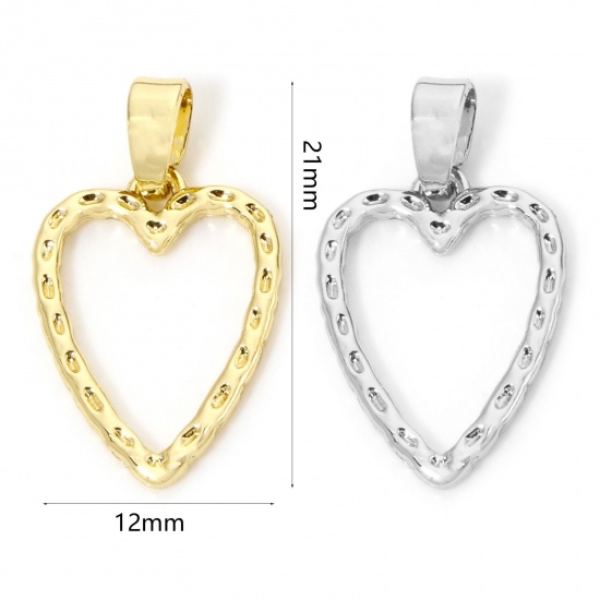 Picture of Brass Valentine's Day Charm Pendant Multicolor Heart Texture Hollow 21mm x 12mm