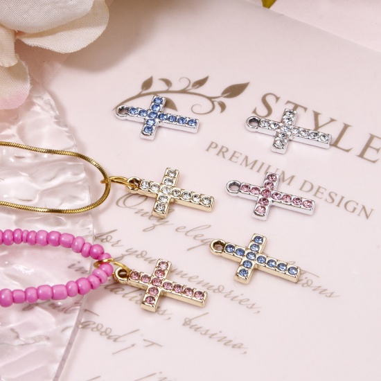 Picture of Zinc Based Alloy Religious Charms Multicolor Cross Micro Pave 19mm x 12mm