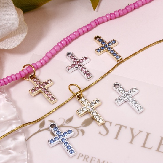 Picture of Zinc Based Alloy Religious Charms Multicolor Cross Micro Pave 19mm x 12mm