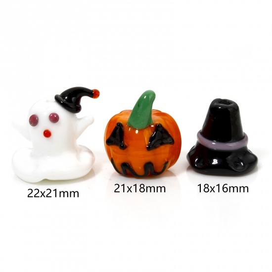 Immagine di 2 Pz Lampwork Vetro Perline per la Creazione di Gioielli con Fai-da-te Zucca Multicolore Halloween Fantasma Disegno 3D