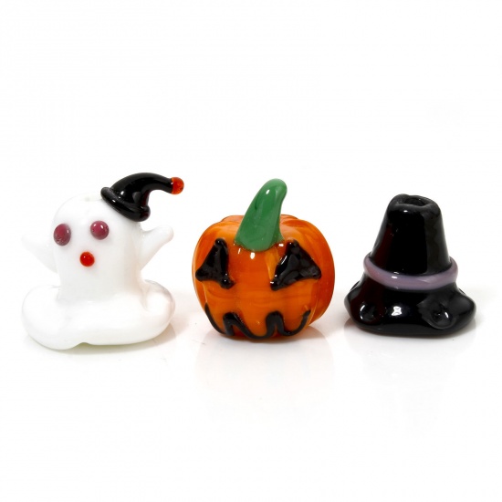 Immagine di 2 Pz Lampwork Vetro Perline per la Creazione di Gioielli con Fai-da-te Zucca Multicolore Halloween Fantasma Disegno 3D