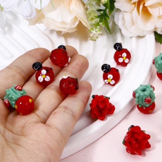 Immagine di 1 Pz Lampwork Vetro Lampwork Collezione Flora Perline per la Creazione di Gioielli con Fai-da-te Cactus Multicolore Coccinella Disegno 3D