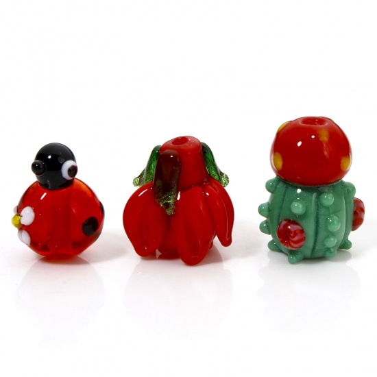 Immagine di 1 Pz Lampwork Vetro Lampwork Collezione Flora Perline per la Creazione di Gioielli con Fai-da-te Cactus Multicolore Coccinella Disegno 3D