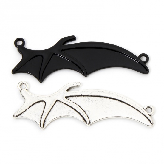 Picture of Zinc Based Alloy Halloween Connectors Charms Pendants Multicolor Halloween Bat Animal Wing 4.9cm x 1.9cm