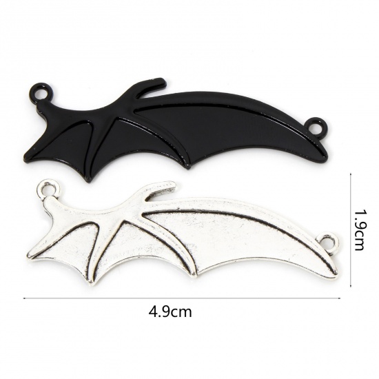 Picture of Zinc Based Alloy Halloween Connectors Charms Pendants Multicolor Halloween Bat Animal Wing 4.9cm x 1.9cm